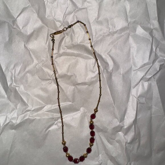 15" Red and Gold Handmade Beaded Necklace - Picture 11 of 13